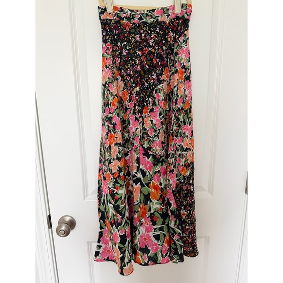 Anthropologie Dresses & Skirts - Anthropologie Floral Midi Skirt Black Pink Orange Petite 2